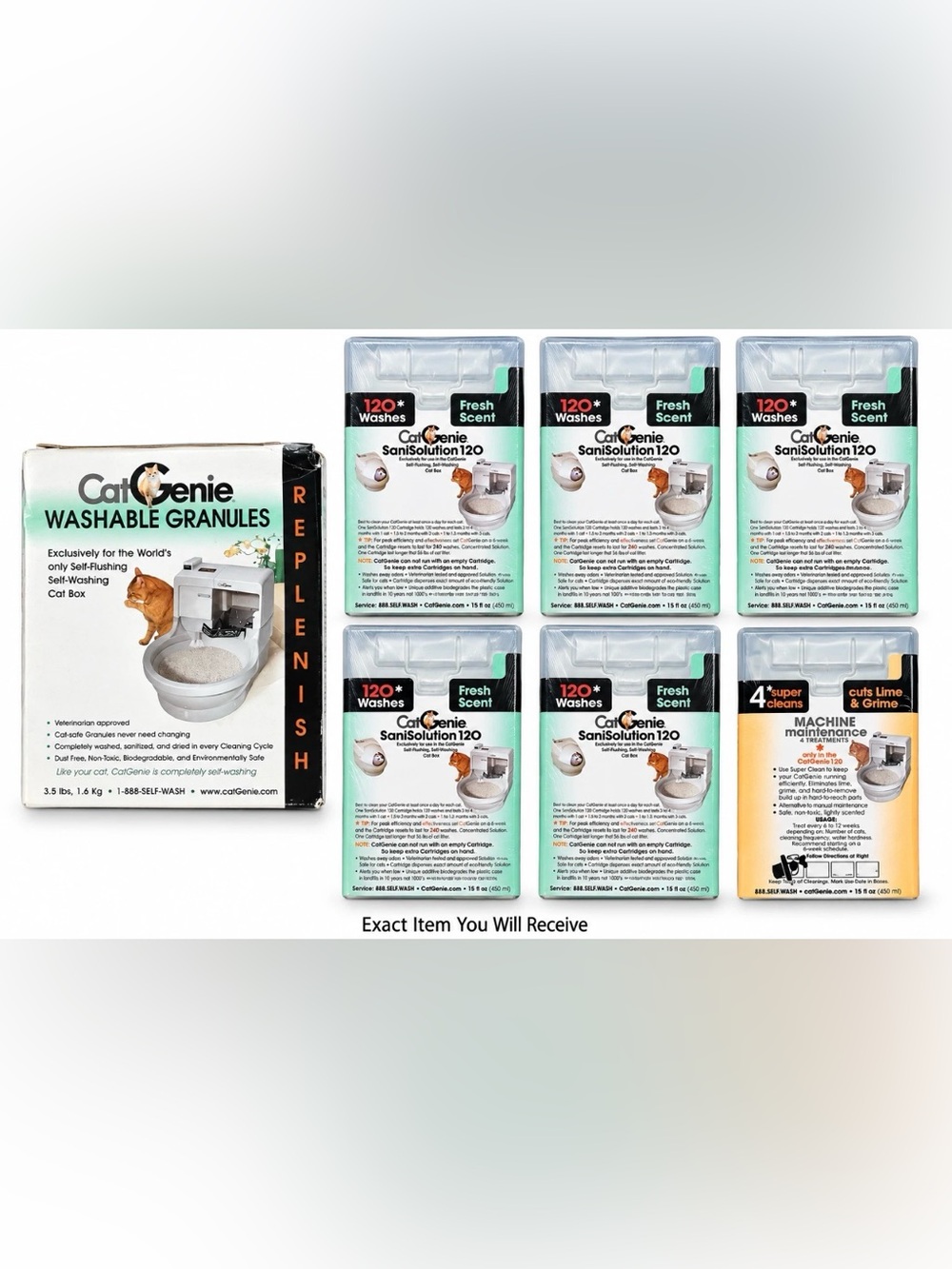 🐾 CatGenie Supply Lot – Washable Granules + SaniSolution 120 + Machine Maintena